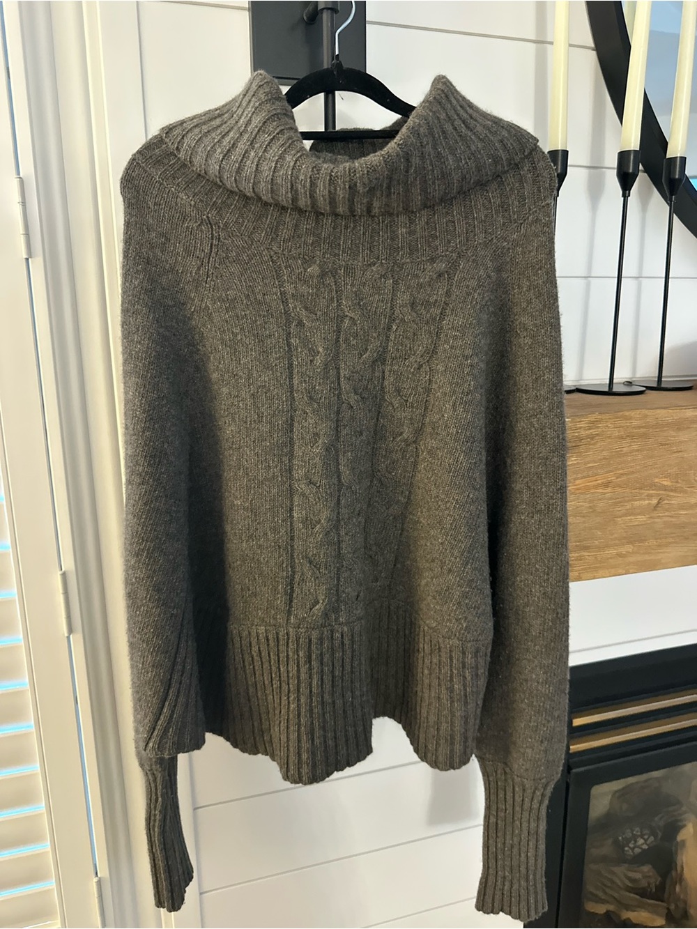Portolano WOOL Cable-Knit Funnel Neck Poncho Sweater - Grey